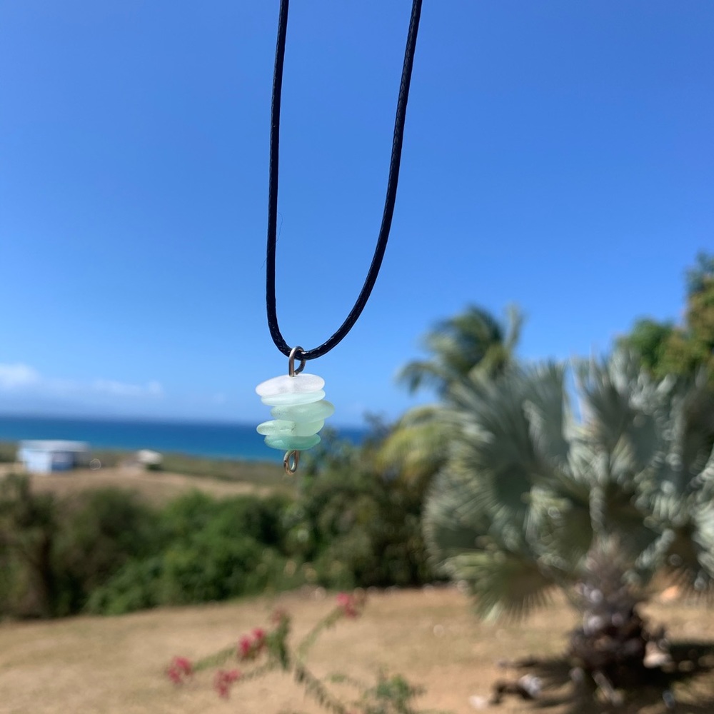 *SOLD* Stacked gradient blues sea glass necklace - Picture 2 of 5